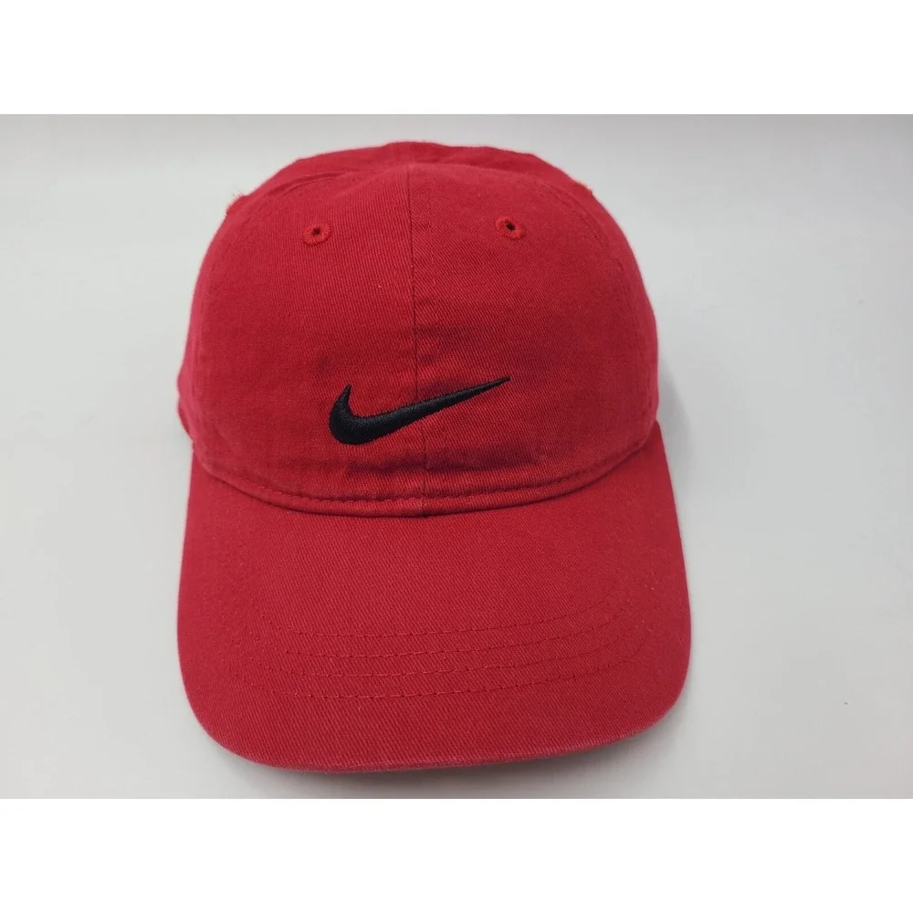 Child Nike Adjustable Hat Cap Swoosh Baseball Outdoors Boy‎ Girl Red Black Logo